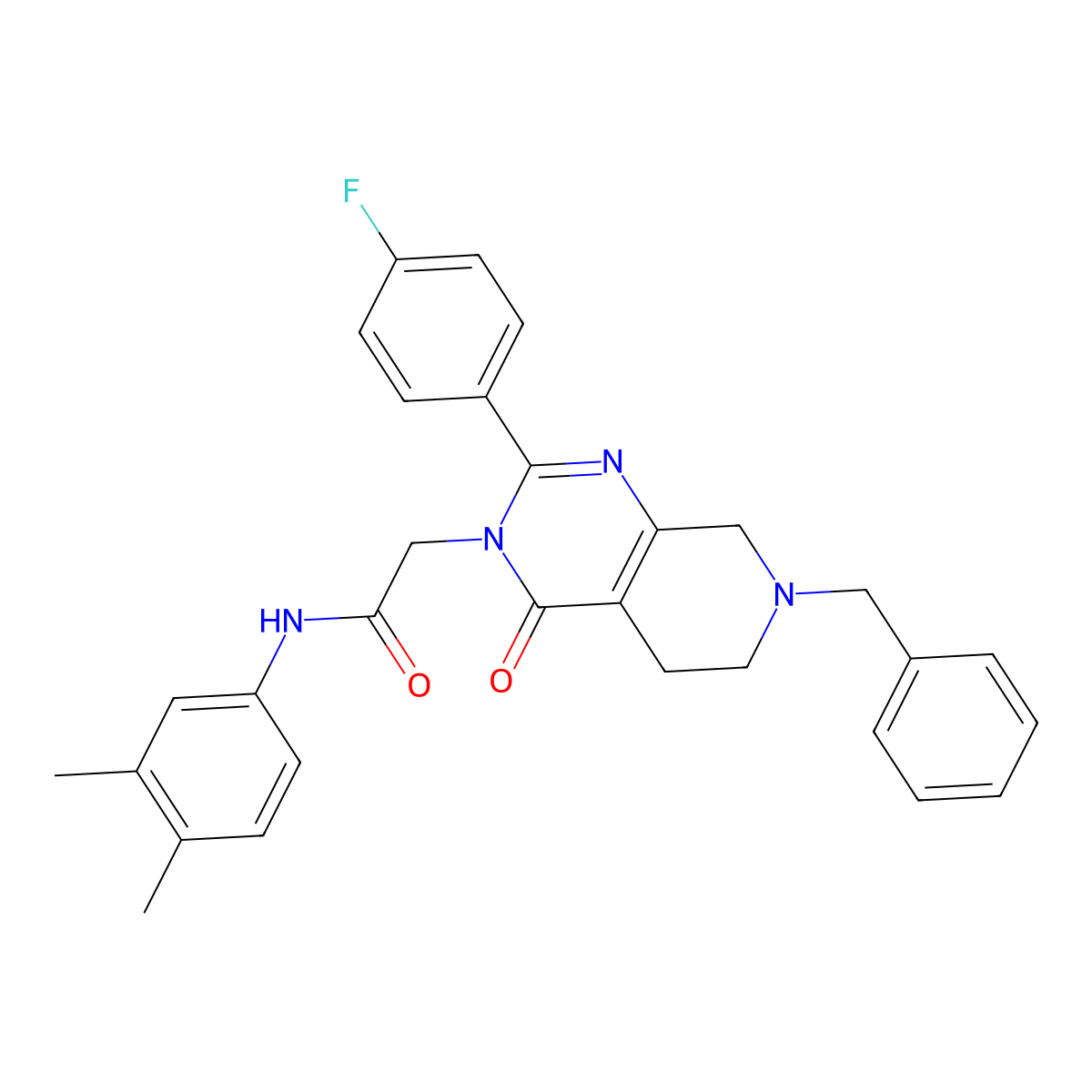 2-(7-benzyl-2-(4-fluorophenyl)-4-oxo-5,6,7,8-tetrahydropyrido[3,4-d]pyrimidin-3(4H)-yl)-N-(3,4-dimethylphenyl)acetamide molecular structure, CAS 1207038-05-8