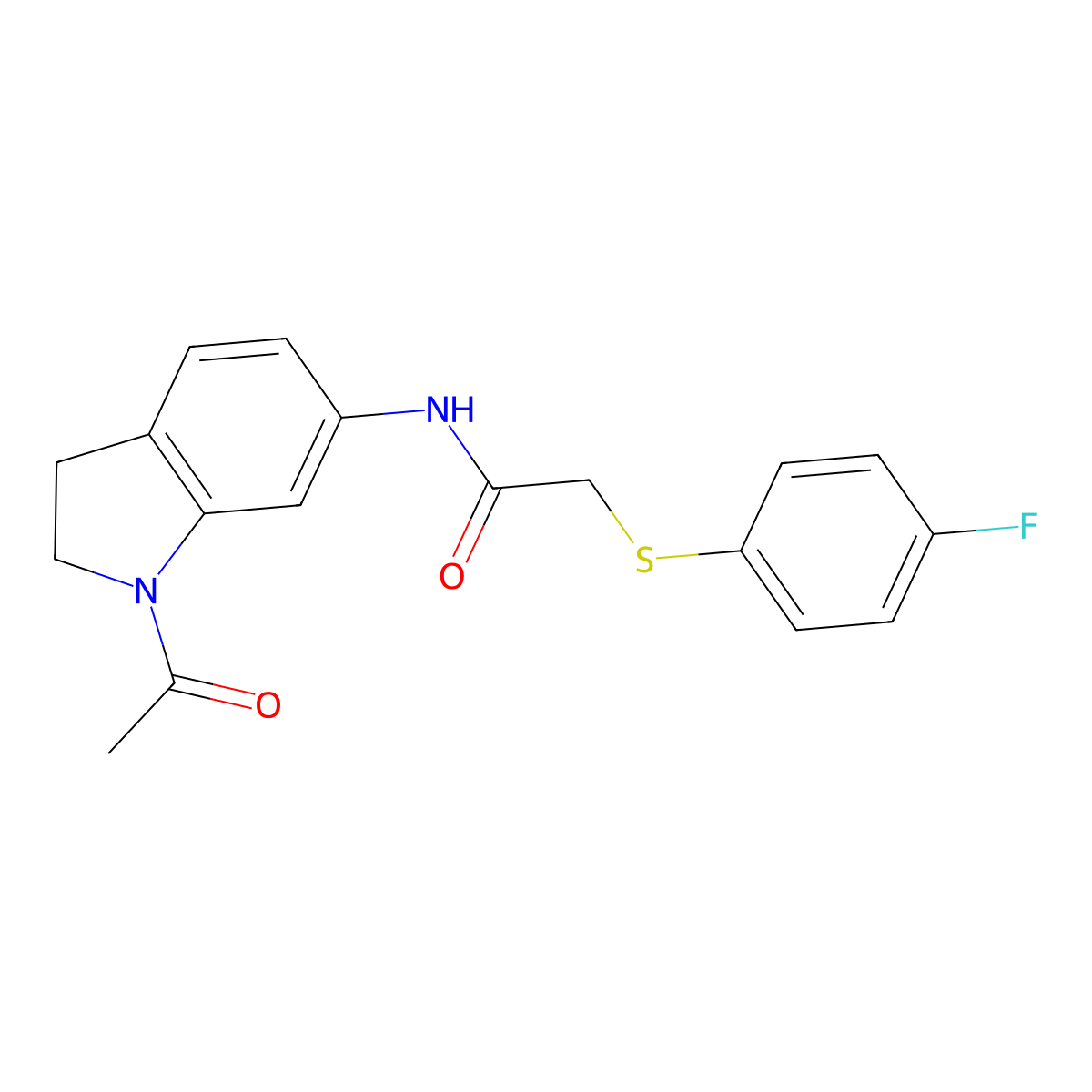 N-(1-acetylindolin-6-yl)-2-((4-fluorophenyl)thio)acetamide molecular structure, CAS 1207038-06-9