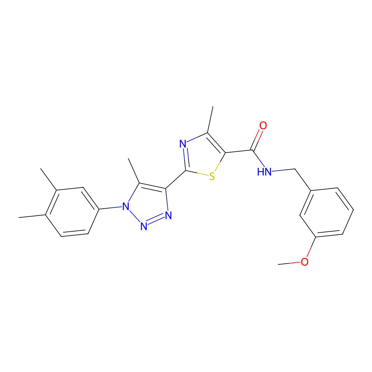 2-(1-(3,4-dimethylphenyl)-5-methyl-1H-1,2,3-triazol-4-yl)-N-(3-methoxybenzyl)-4-methylthiazole-5-carboxamide molecular structure, CAS 1207038-10-5