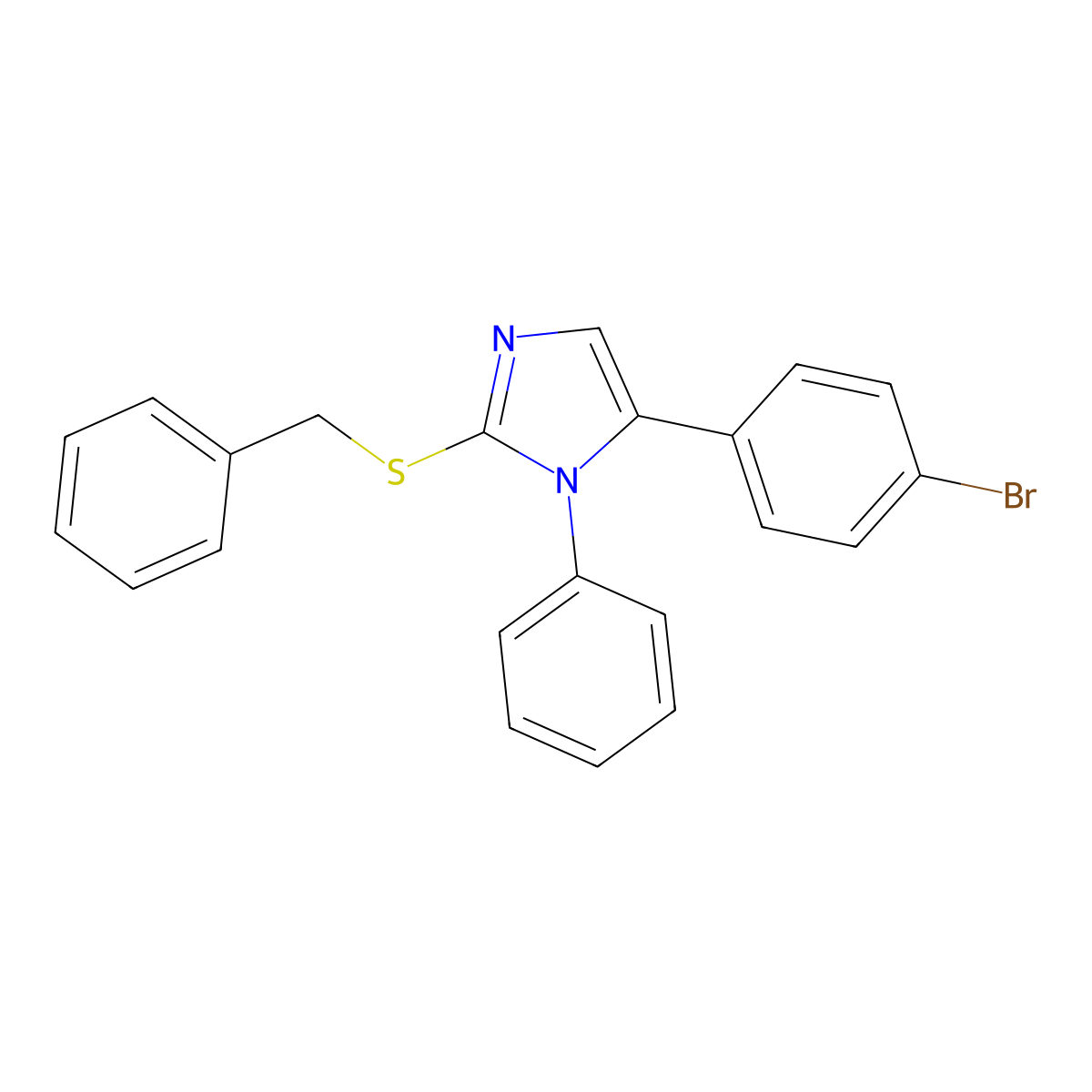 2-(benzylthio)-5-(4-bromophenyl)-1-phenyl-1H-imidazole molecular structure, CAS 1207038-21-8