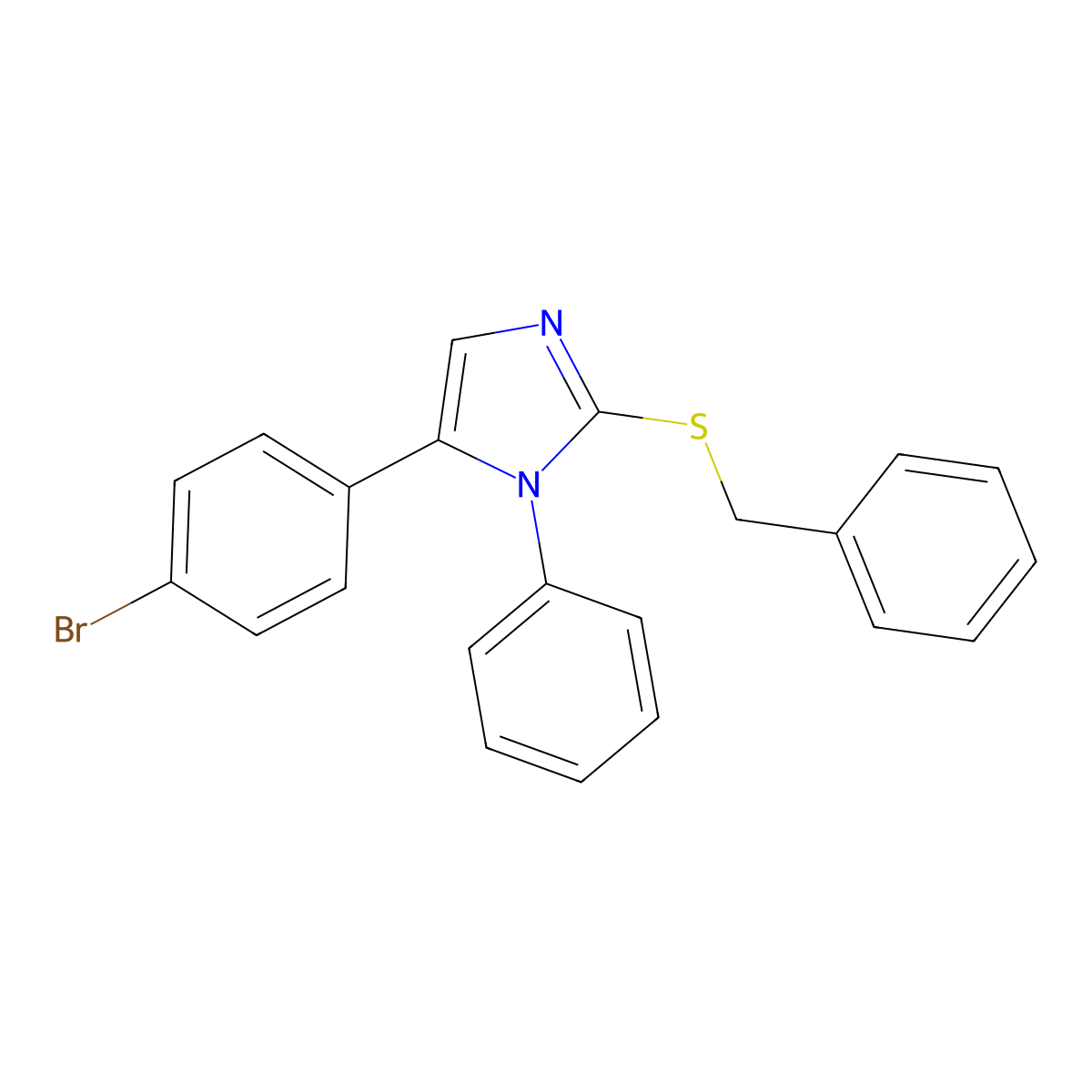2-(benzylthio)-5-(4-bromophenyl)-1-phenyl-1H-imidazole molecular structure, CAS 1207038-21-8
