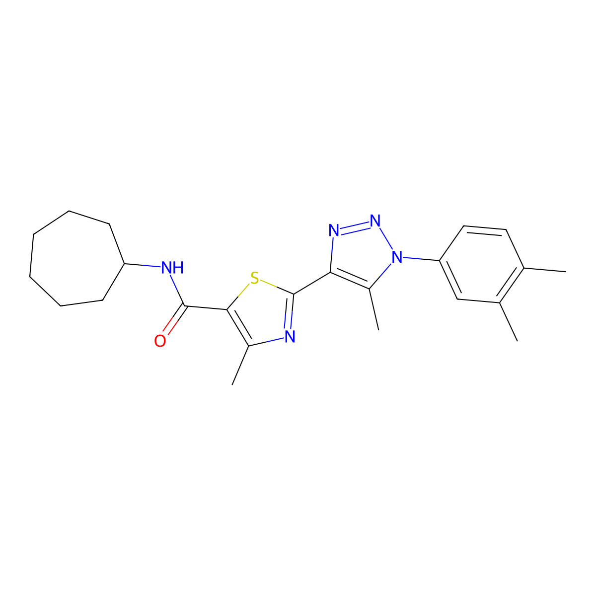 N-cycloheptyl-2-[1-(3,4-dimethylphenyl)-5-methyl-1H-1,2,3-triazol-4-yl]-4-methyl-1,3-thiazole-5-carboxamide molecular structure, CAS 1207038-24-1