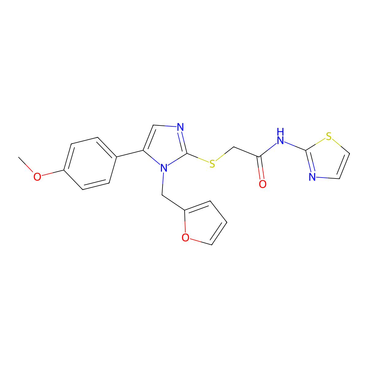 2-((1-(furan-2-ylmethyl)-5-(4-methoxyphenyl)-1H-imidazol-2-yl)thio)-N-(thiazol-2-yl)acetamide molecular structure, CAS 1207038-29-6