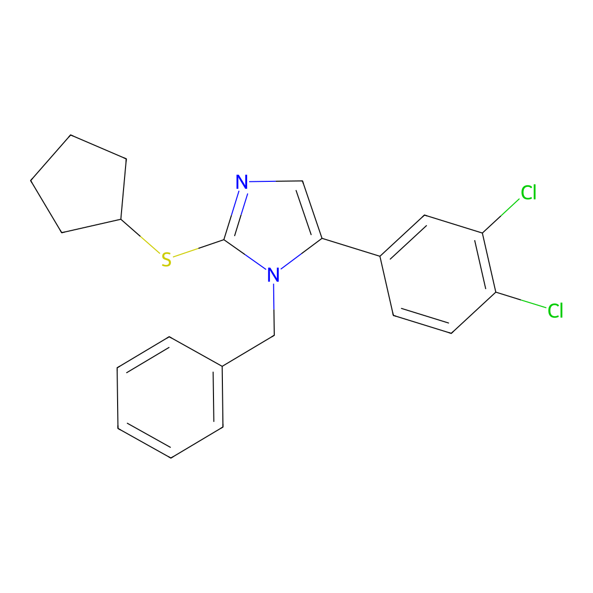 1-benzyl-2-(cyclopentylthio)-5-(3,4-dichlorophenyl)-1H-imidazole molecular structure, CAS 1207038-34-3