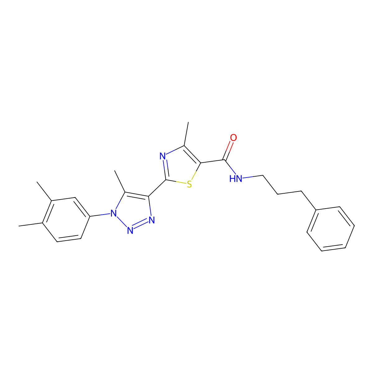 2-(1-(3,4-dimethylphenyl)-5-methyl-1H-1,2,3-triazol-4-yl)-4-methyl-N-(3-phenylpropyl)thiazole-5-carboxamide molecular structure, CAS 1207038-38-7