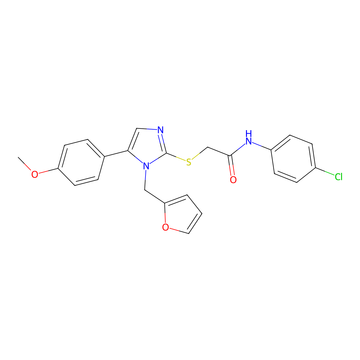 N-(4-chlorophenyl)-2-((1-(furan-2-ylmethyl)-5-(4-methoxyphenyl)-1H-imidazol-2-yl)thio)acetamide molecular structure, CAS 1207038-40-1