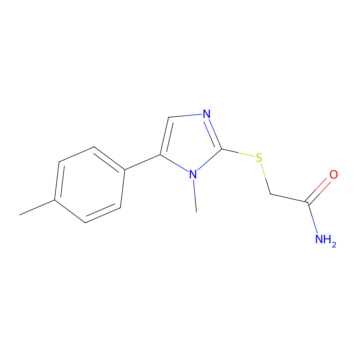 2-((1-methyl-5-(p-tolyl)-1H-imidazol-2-yl)thio)acetamide molecular structure, CAS 1207038-42-3