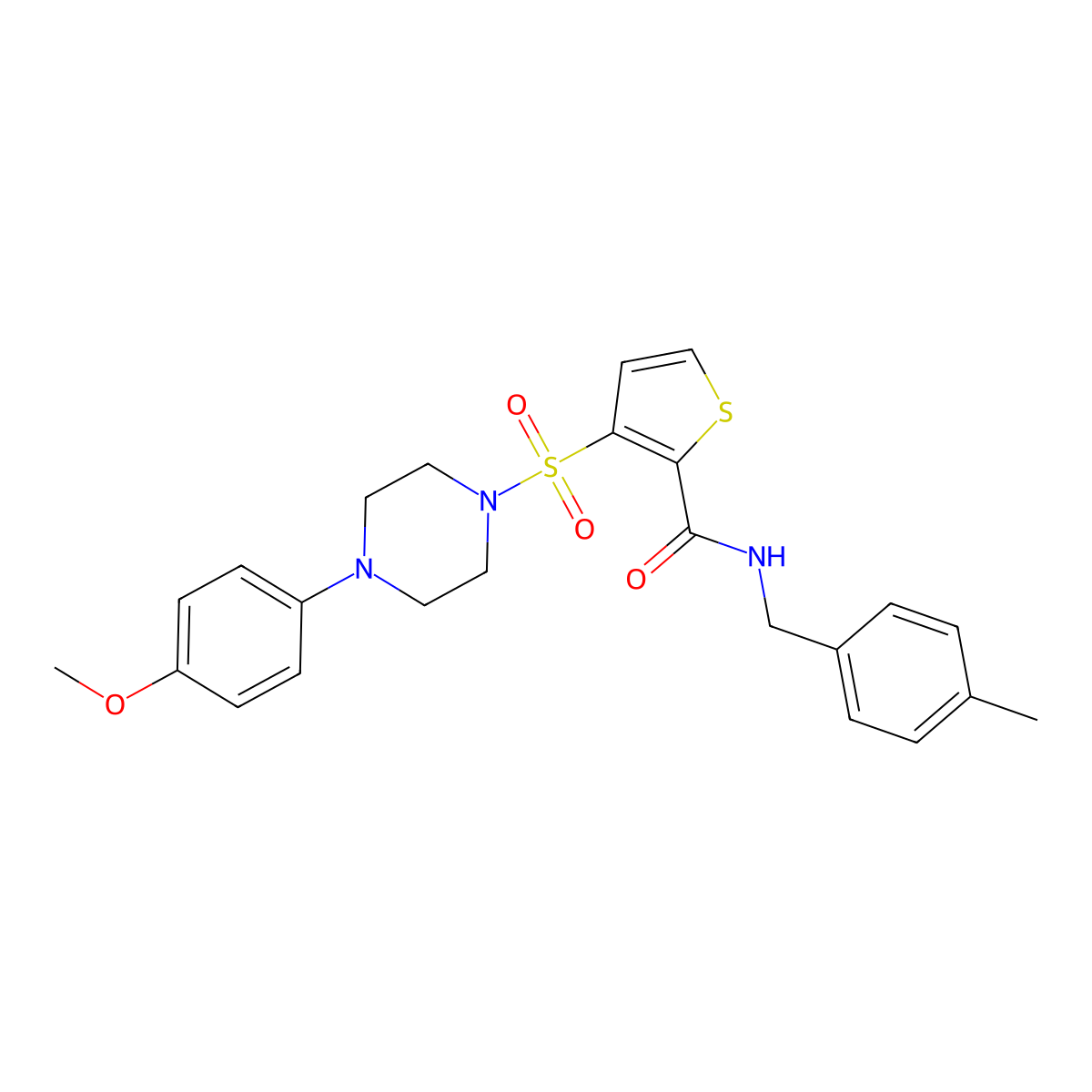 3-{[4-(4-methoxyphenyl)piperazin-1-yl]sulfonyl}-N-(4-methylbenzyl)thiophene-2-carboxamide molecular structure, CAS 1207038-47-8