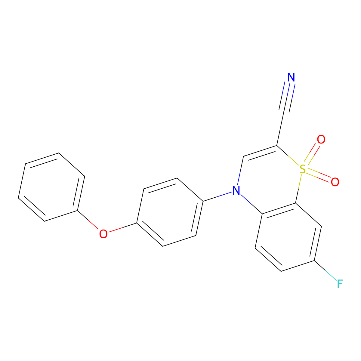 7-fluoro-4-(4-phenoxyphenyl)-4H-1,4-benzothiazine-2-carbonitrile 1,1-dioxide molecular structure, CAS 1207038-48-9