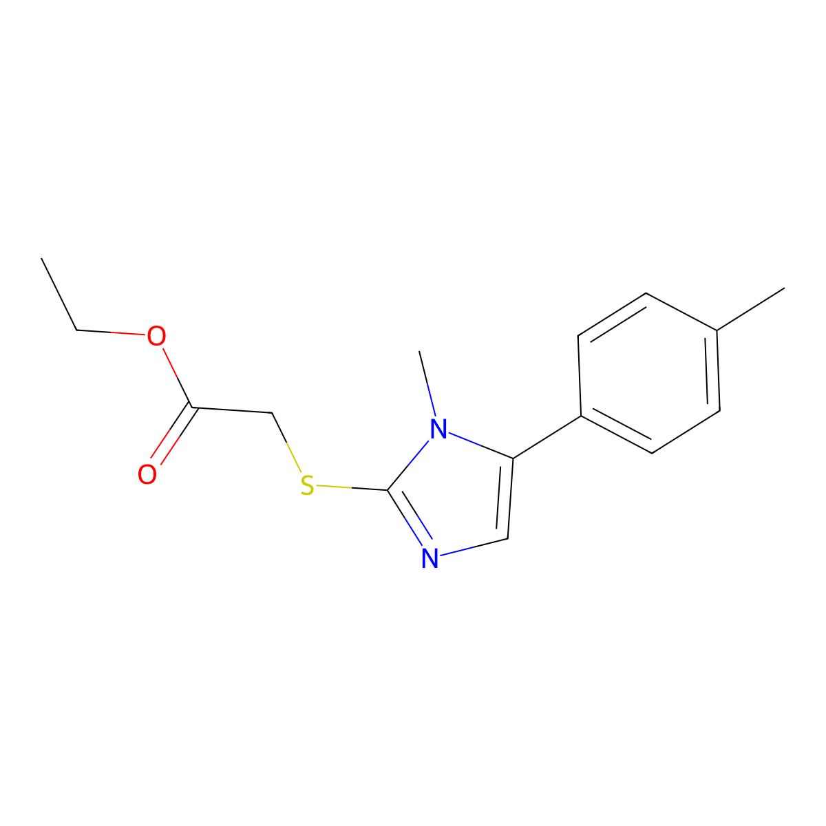 ethyl 2-((1-methyl-5-(p-tolyl)-1H-imidazol-2-yl)thio)acetate molecular structure, CAS 1207038-53-6