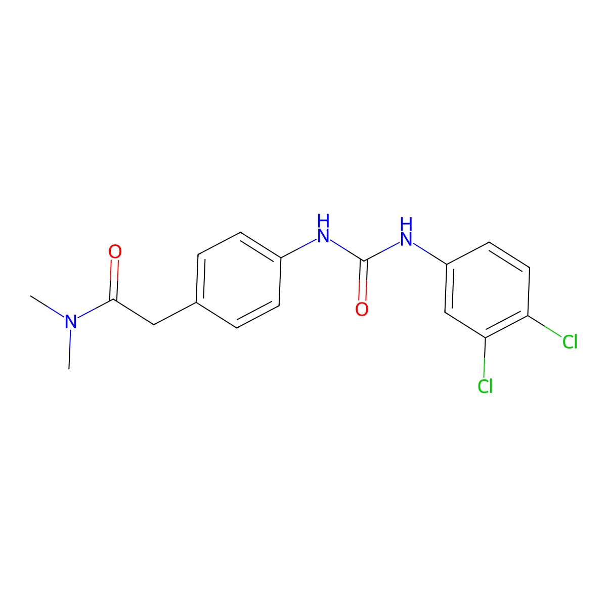 2-(4-(3-(3,4-dichlorophenyl)ureido)phenyl)-N,N-dimethylacetamide molecular structure, CAS 1207038-54-7