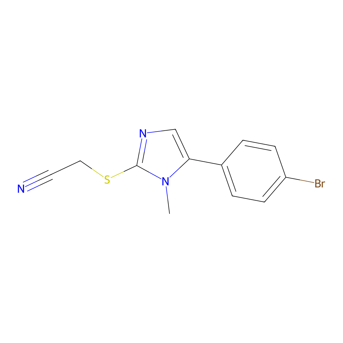 2-((5-(4-bromophenyl)-1-methyl-1H-imidazol-2-yl)thio)acetonitrile molecular structure, CAS 1207038-55-8