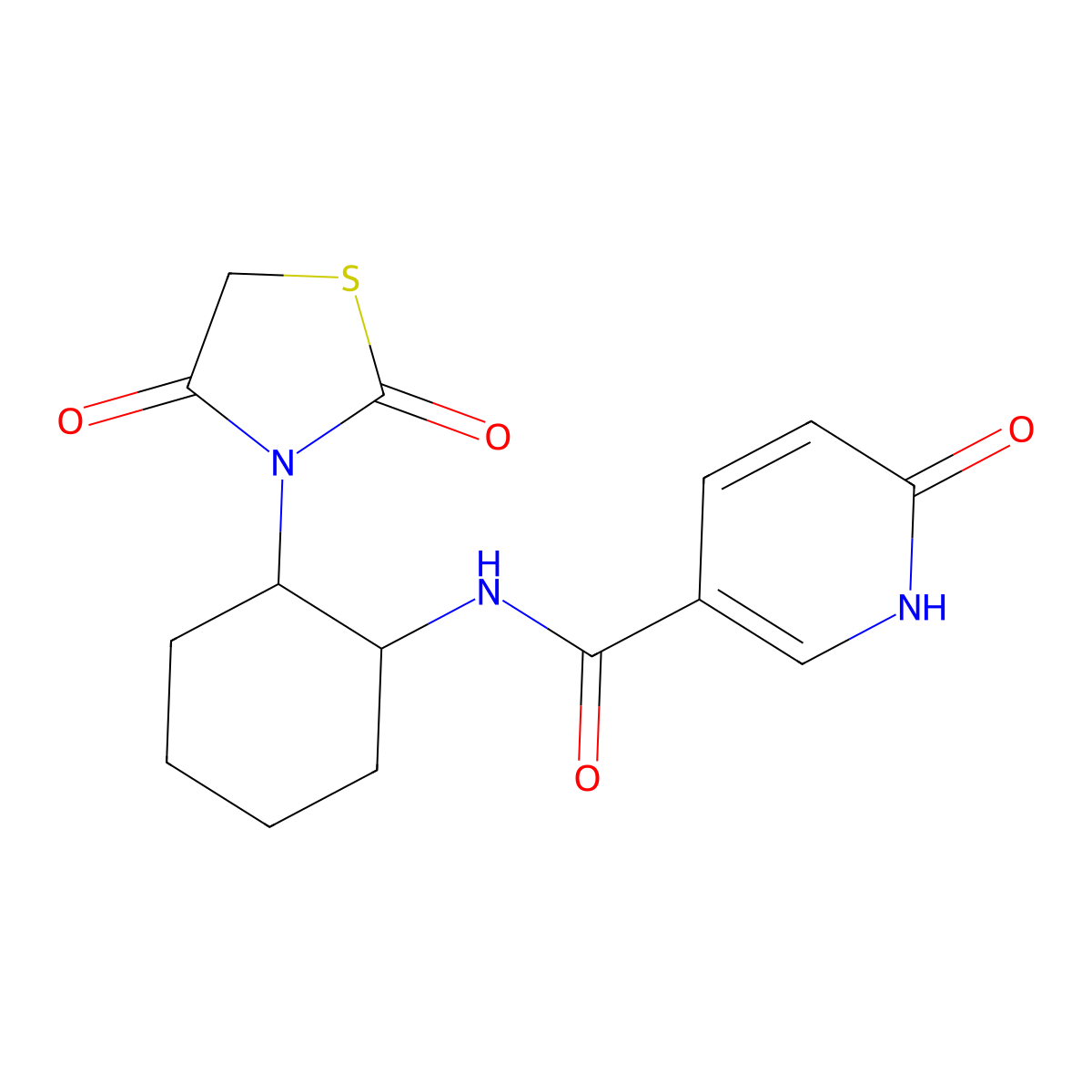 N-(2-(2,4-dioxothiazolidin-3-yl)cyclohexyl)-6-oxo-1,6-dihydropyridine-3-carboxamide molecular structure, CAS 1207038-56-9