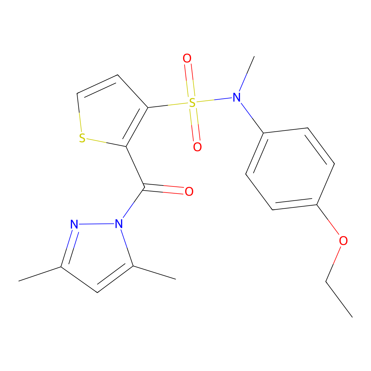 2-(3,5-dimethyl-1H-pyrazole-1-carbonyl)-N-(4-ethoxyphenyl)-N-methylthiophene-3-sulfonamide molecular structure, CAS 1207038-60-5