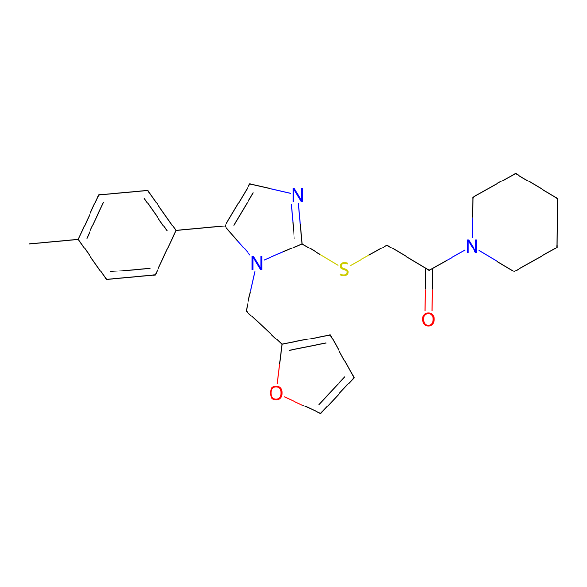 2-((1-(furan-2-ylmethyl)-5-(p-tolyl)-1H-imidazol-2-yl)thio)-1-(piperidin-1-yl)ethanone molecular structure, CAS 1207038-64-9