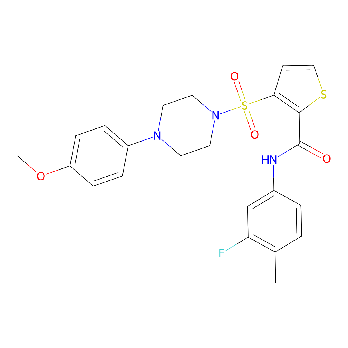 N-(3-fluoro-4-methylphenyl)-3-{[4-(4-methoxyphenyl)piperazin-1-yl]sulfonyl}thiophene-2-carboxamide molecular structure, CAS 1207038-70-7