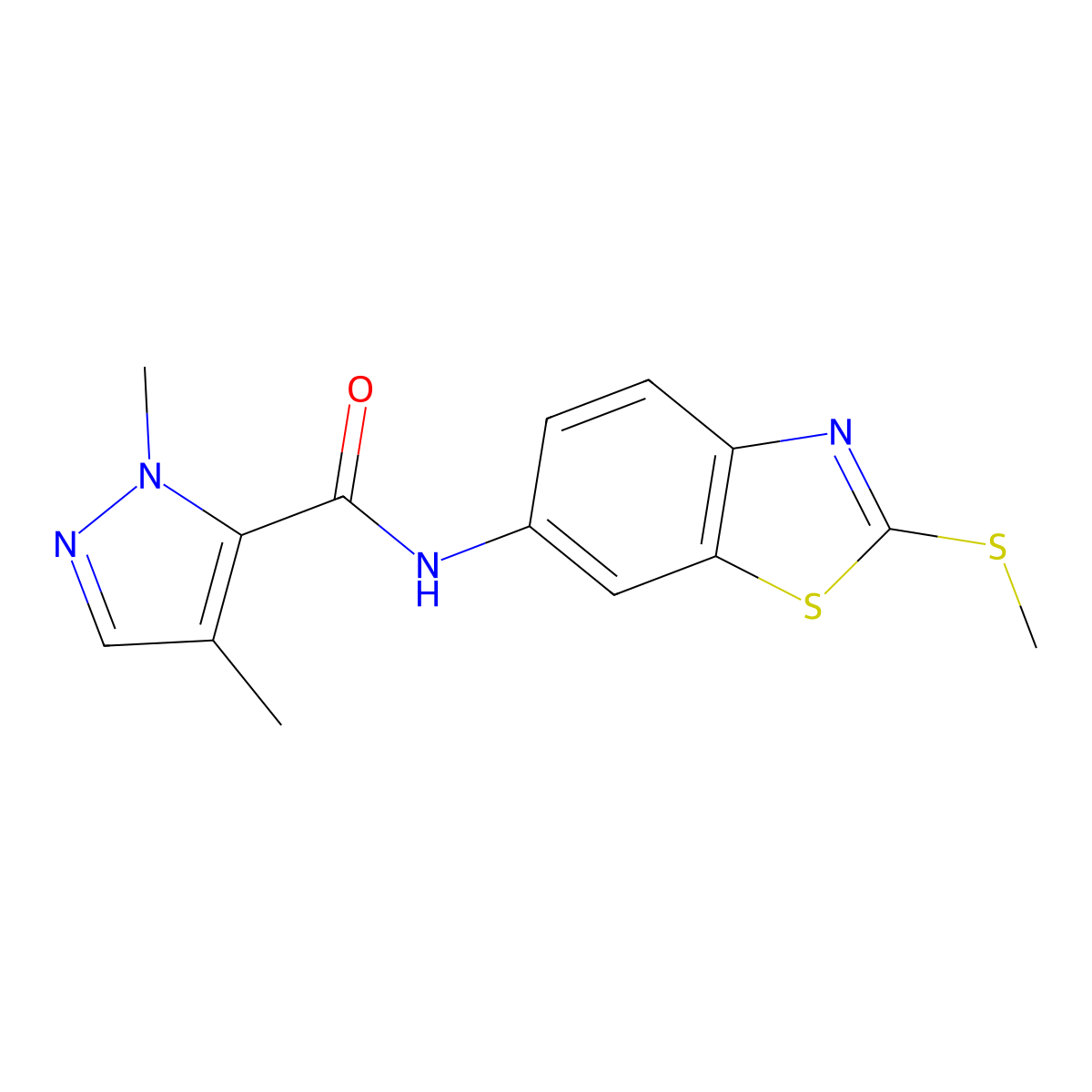 1,4-dimethyl-N-(2-(methylthio)benzo[d]thiazol-6-yl)-1H-pyrazole-5-carboxamide molecular structure, CAS 1207038-72-9