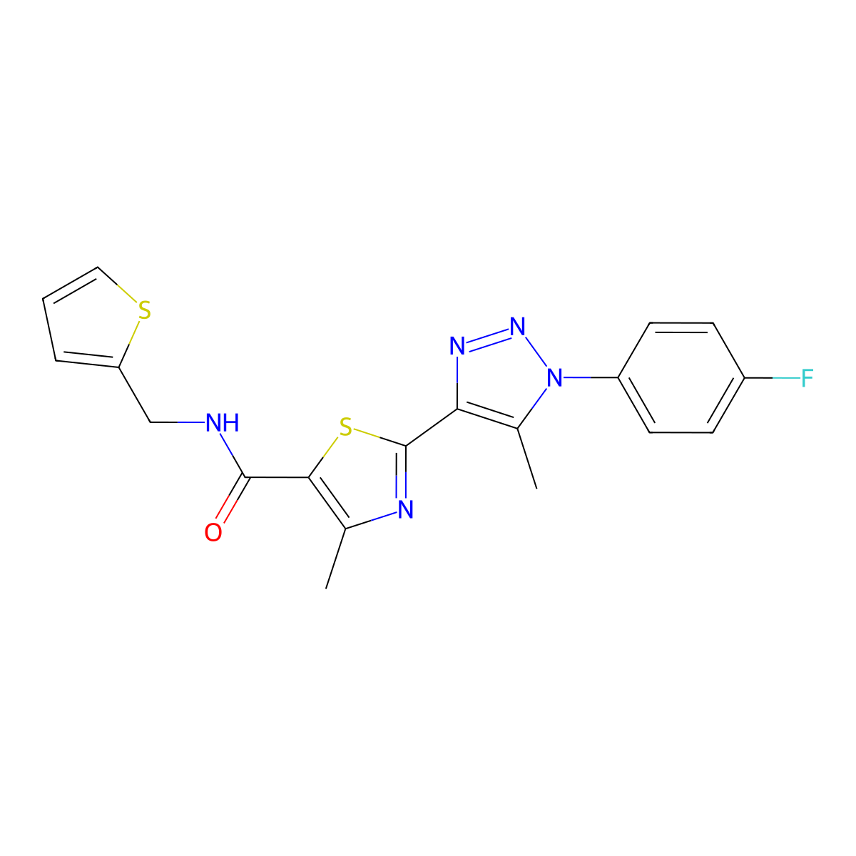 2-(1-(4-fluorophenyl)-5-methyl-1H-1,2,3-triazol-4-yl)-4-methyl-N-(thiophen-2-ylmethyl)thiazole-5-carboxamide molecular structure, CAS 1207038-76-3