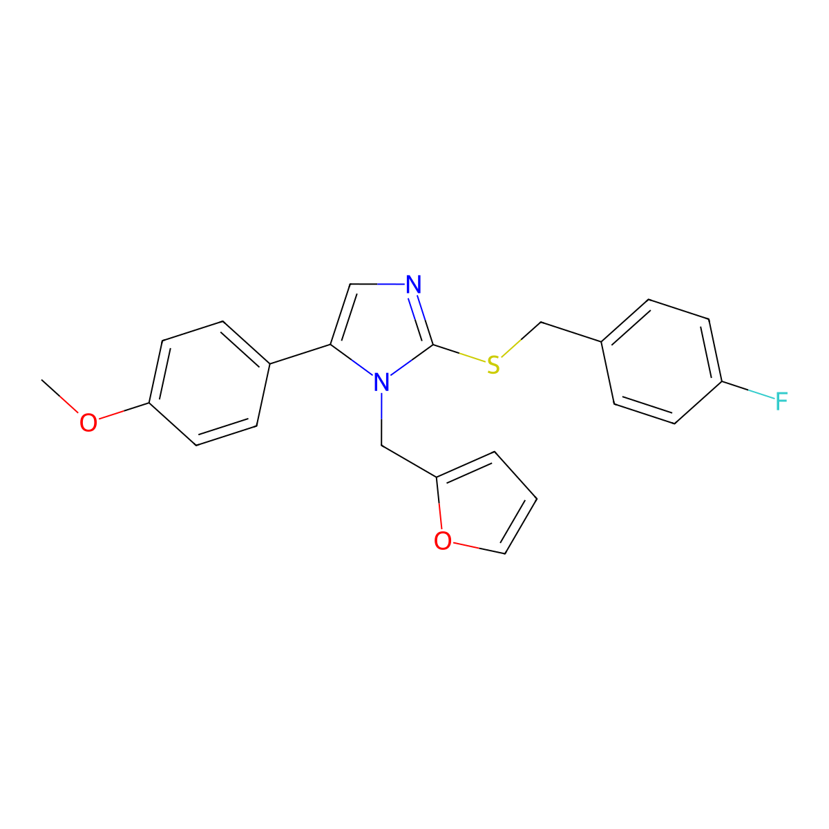 2-((4-fluorobenzyl)thio)-1-(furan-2-ylmethyl)-5-(4-methoxyphenyl)-1H-imidazole molecular structure, CAS 1207038-77-4