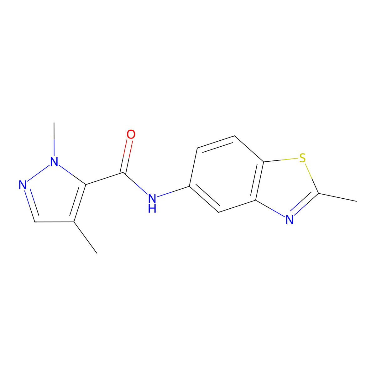 1,4-dimethyl-N-(2-methyl-1,3-benzothiazol-5-yl)-1H-pyrazole-5-carboxamide molecular structure, CAS 1207038-78-5