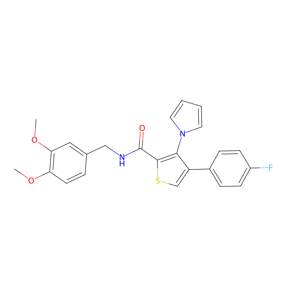 N-(3,4-dimethoxybenzyl)-4-(4-fluorophenyl)-3-(1H-pyrrol-1-yl)thiophene-2-carboxamide molecular structure, CAS 1207038-86-5