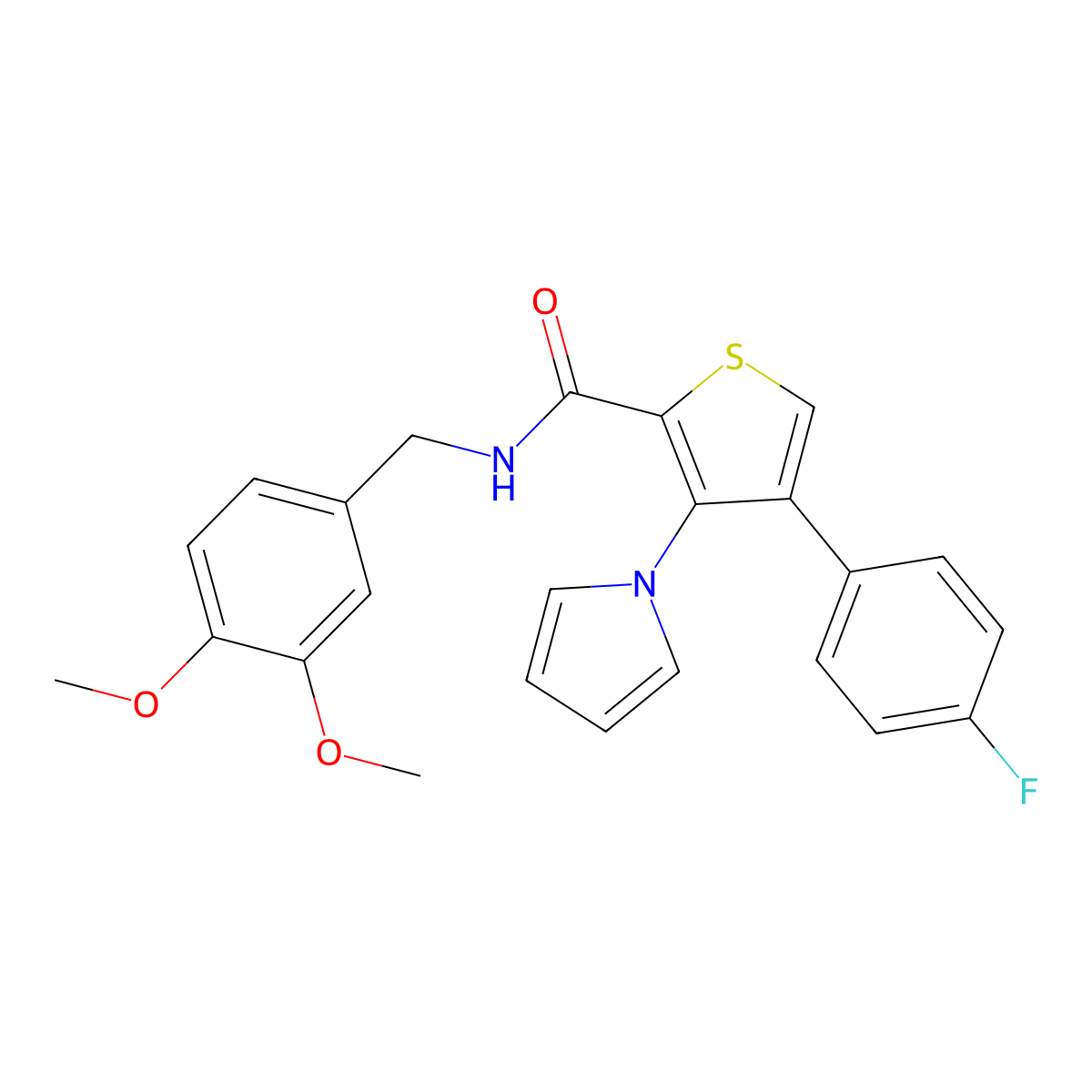 N-(3,4-dimethoxybenzyl)-4-(4-fluorophenyl)-3-(1H-pyrrol-1-yl)thiophene-2-carboxamide molecular structure, CAS 1207038-86-5