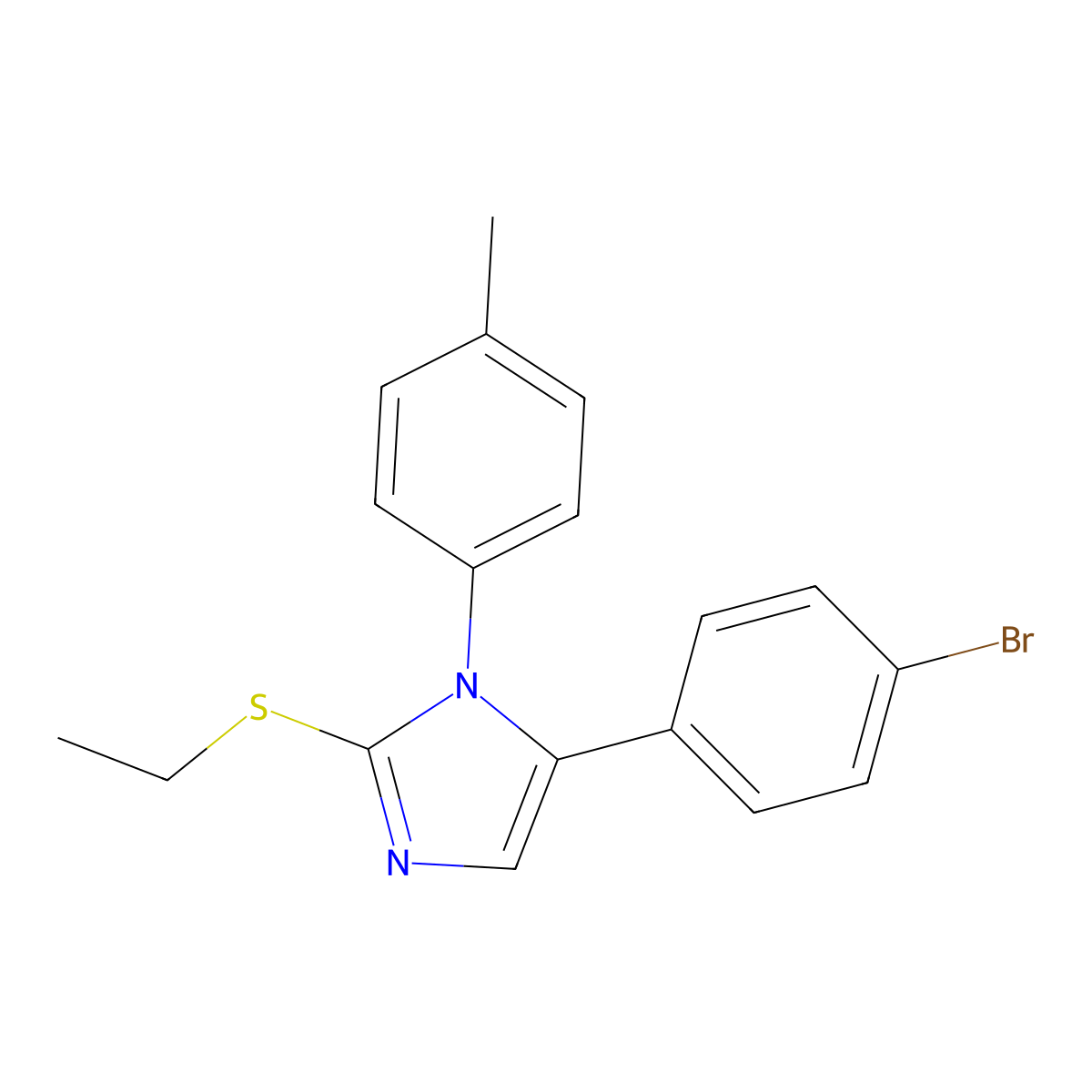 5-(4-bromophenyl)-2-(ethylthio)-1-(p-tolyl)-1H-imidazole molecular structure, CAS 1207038-89-8