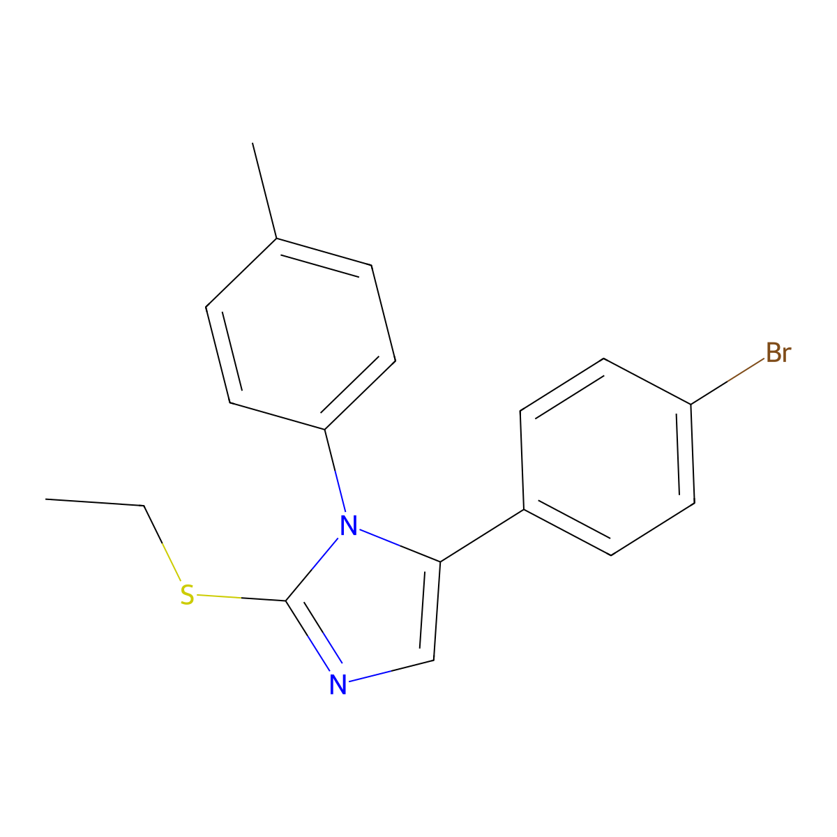 5-(4-bromophenyl)-2-(ethylthio)-1-(p-tolyl)-1H-imidazole molecular structure, CAS 1207038-89-8