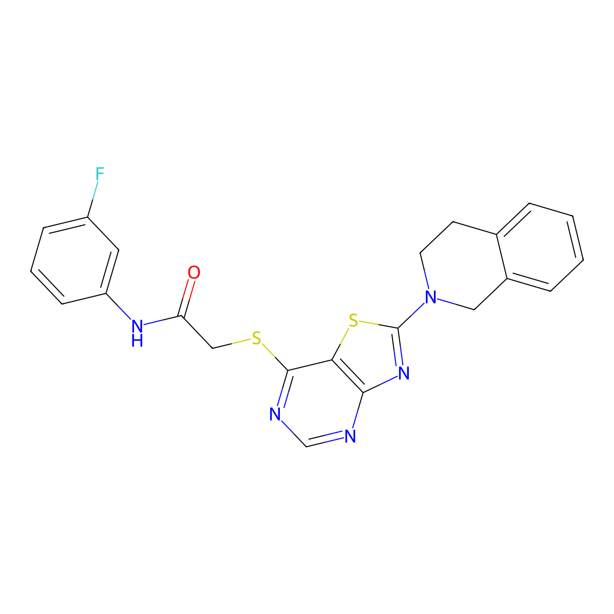 N-(3-fluorophenyl)-2-{[2-(1,2,3,4-tetrahydroisoquinolin-2-yl)-[1,3]thiazolo[4,5-d]pyrimidin-7-yl]sulfanyl}acetamide molecular structure, CAS 1207038-90-1