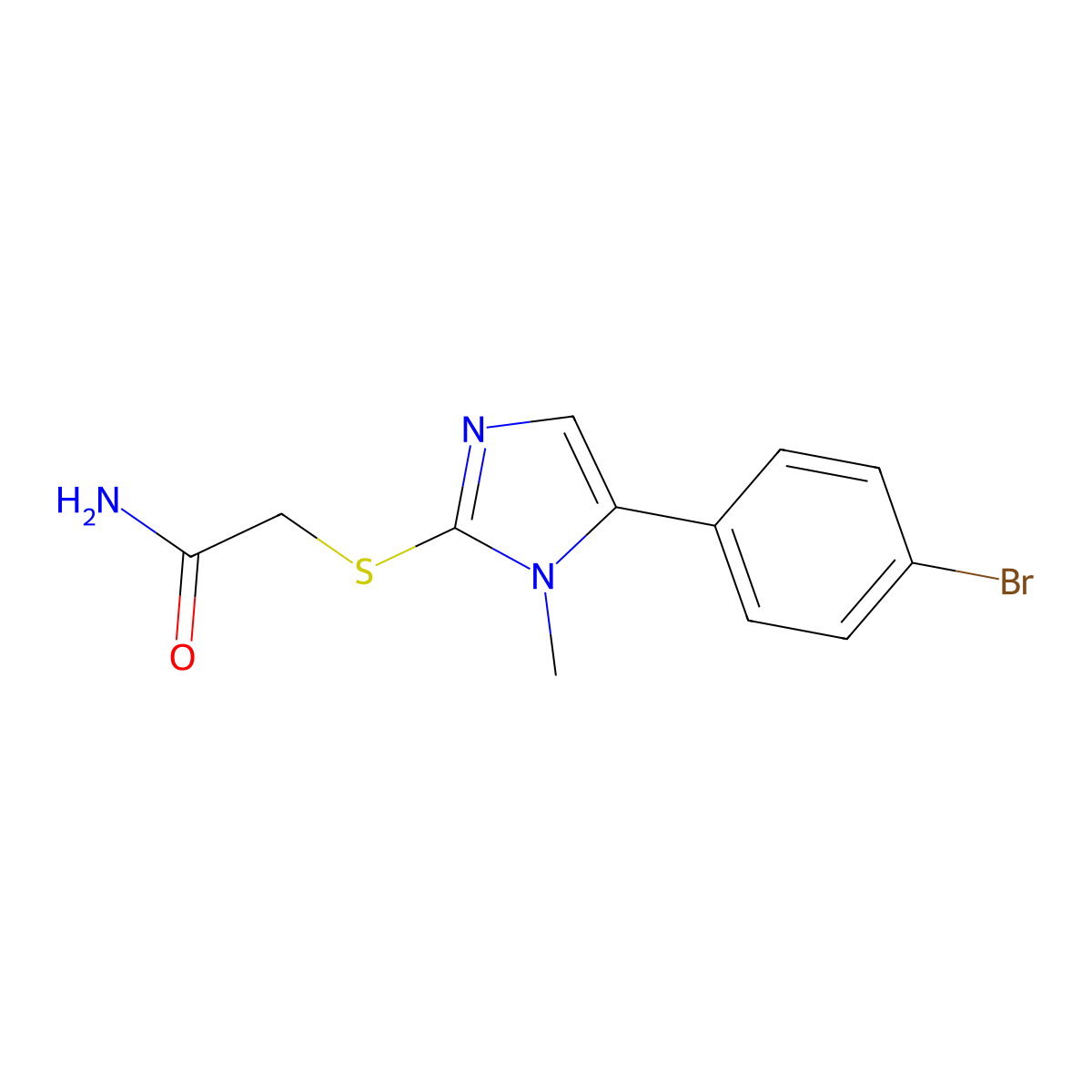 2-((5-(4-bromophenyl)-1-methyl-1H-imidazol-2-yl)thio)acetamide molecular structure, CAS 1207038-93-4