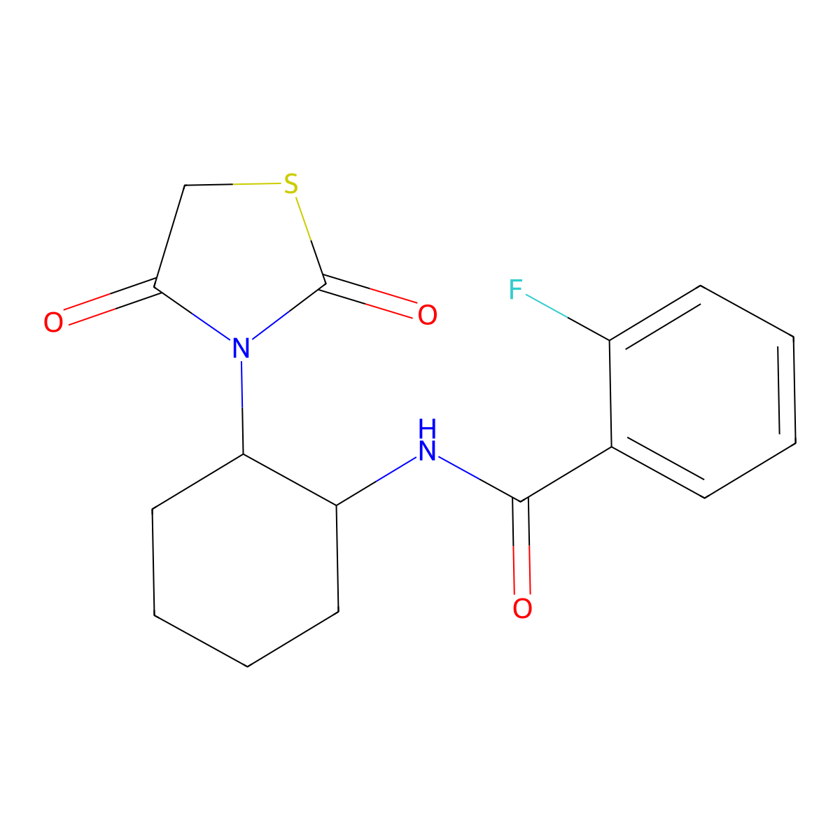 N-(2-(2,4-dioxothiazolidin-3-yl)cyclohexyl)-2-fluorobenzamide molecular structure, CAS 1207038-95-6