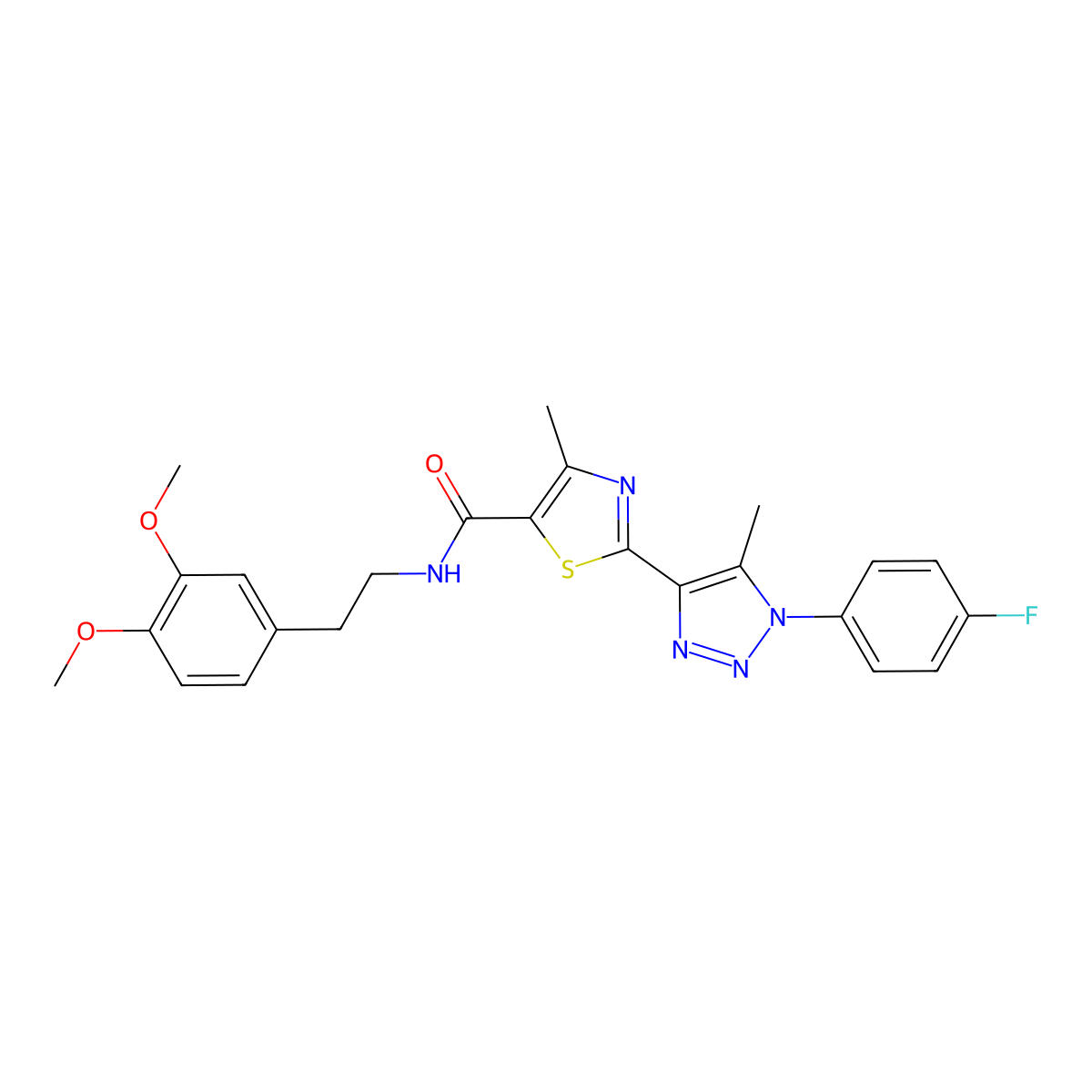 N-[2-(3,4-dimethoxyphenyl)ethyl]-2-[1-(4-fluorophenyl)-5-methyl-1H-1,2,3-triazol-4-yl]-4-methyl-1,3-thiazole-5-carboxamide molecular structure, CAS 1207038-96-7