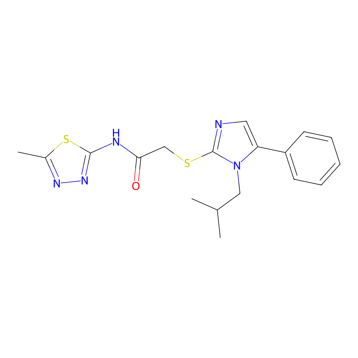 2-((1-isobutyl-5-phenyl-1H-imidazol-2-yl)thio)-N-(5-methyl-1,3,4-thiadiazol-2-yl)acetamide molecular structure, CAS 1207038-97-8