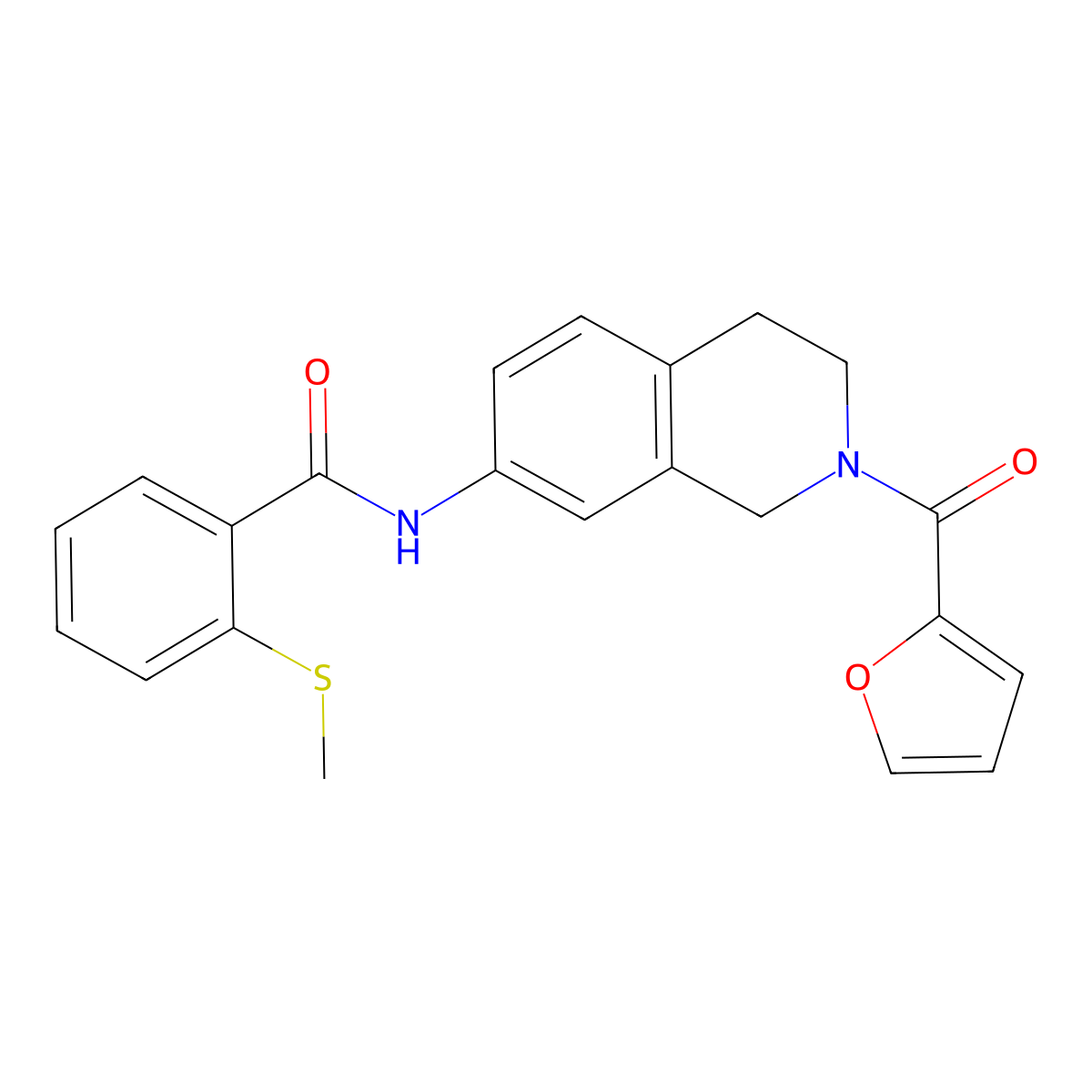 N-(2-(furan-2-carbonyl)-1,2,3,4-tetrahydroisoquinolin-7-yl)-2-(methylthio)benzamide molecular structure, CAS 1207038-98-9