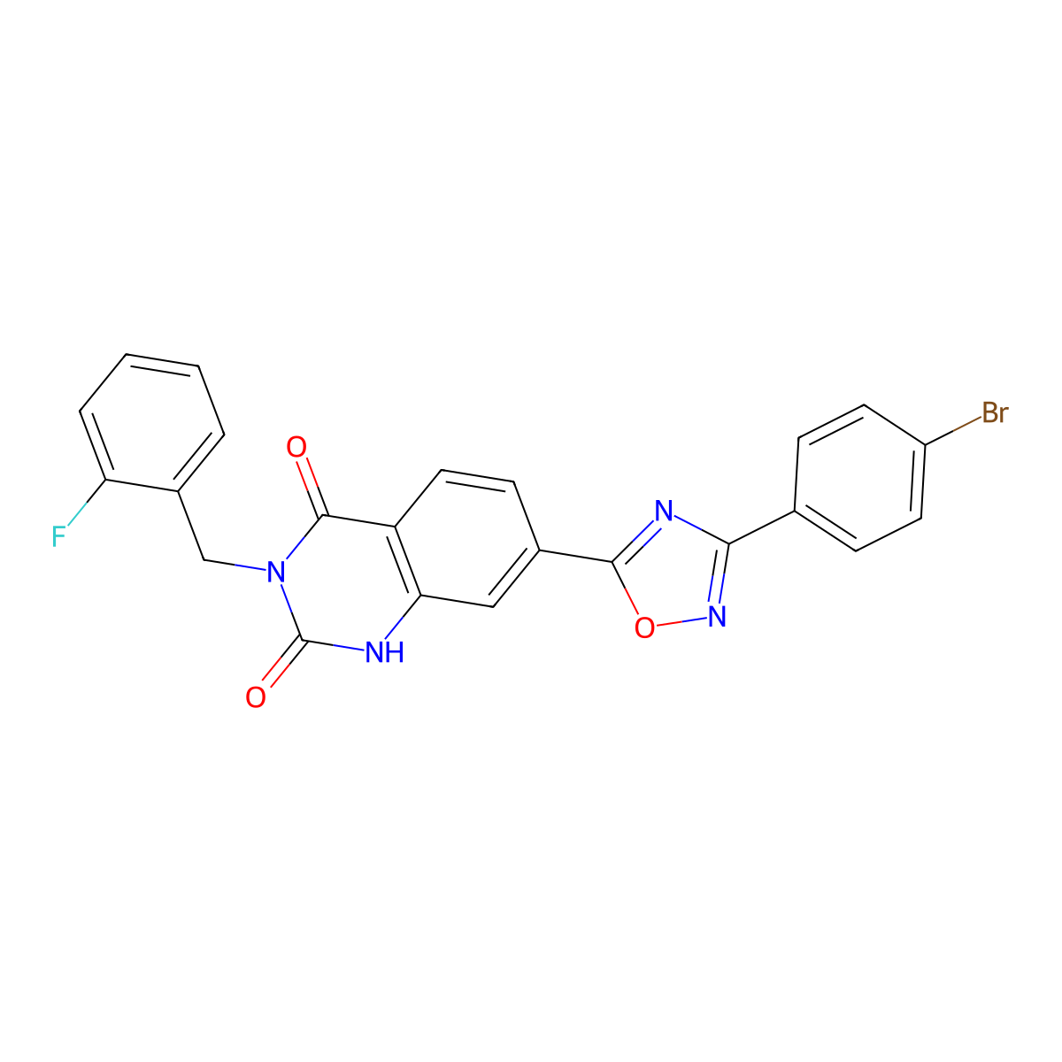 7-(3-(4-bromophenyl)-1,2,4-oxadiazol-5-yl)-3-(2-fluorobenzyl)quinazoline-2,4(1H,3H)-dione molecular structure, CAS 1207038-99-0