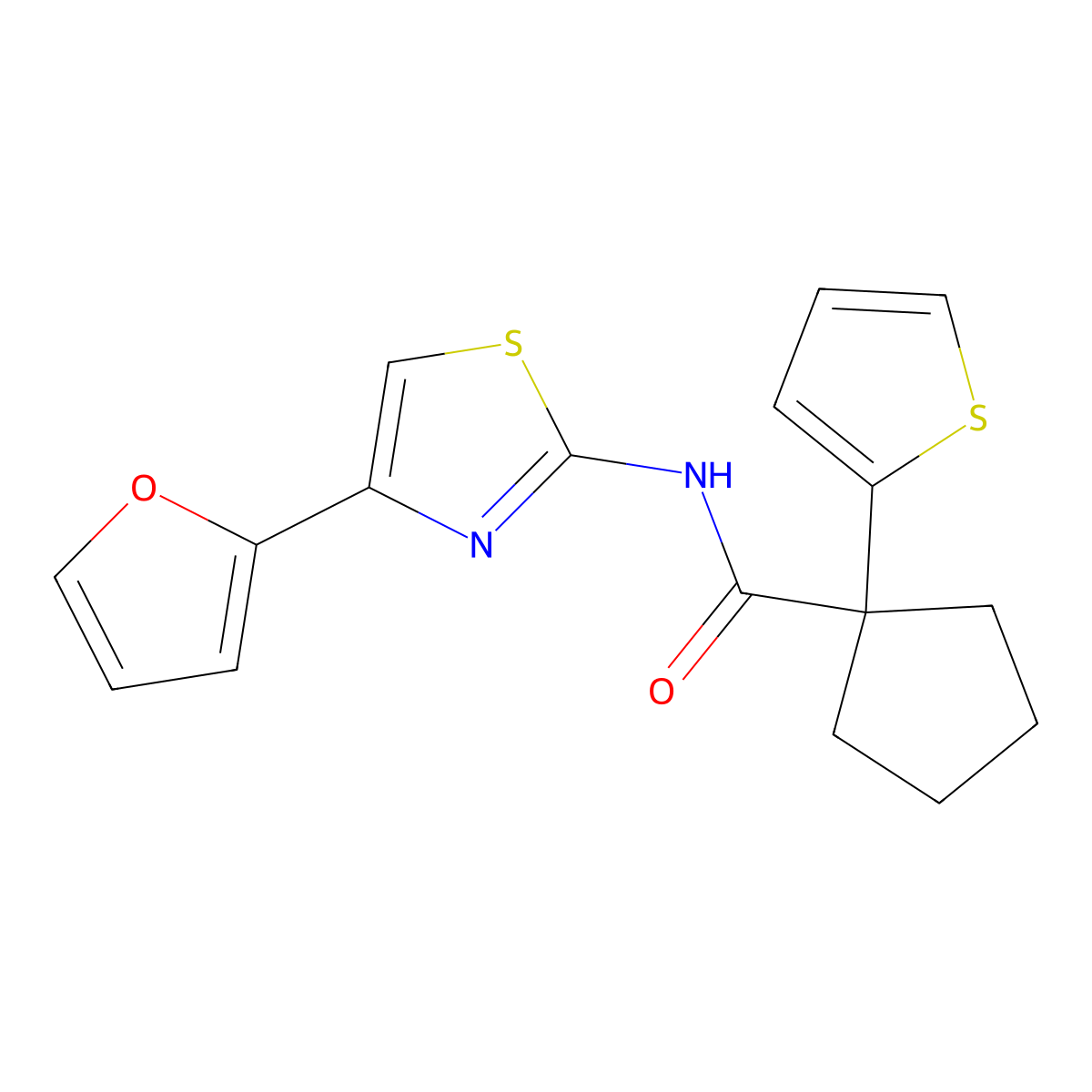 N-(4-(furan-2-yl)thiazol-2-yl)-1-(thiophen-2-yl)cyclopentanecarboxamide molecular structure, CAS 1207039-00-6