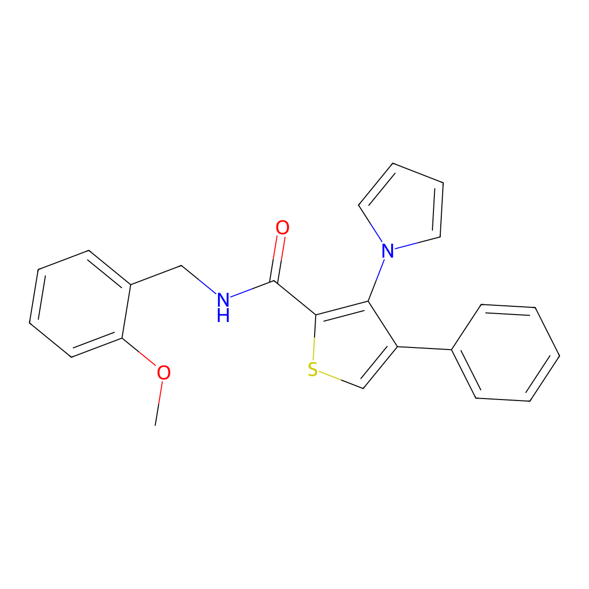 N-(2-methoxybenzyl)-4-phenyl-3-(1H-pyrrol-1-yl)thiophene-2-carboxamide molecular structure, CAS 1207039-01-7