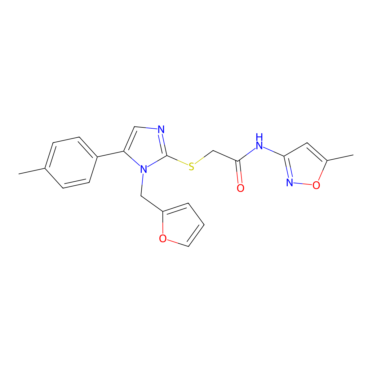 2-((1-(furan-2-ylmethyl)-5-(p-tolyl)-1H-imidazol-2-yl)thio)-N-(5-methylisoxazol-3-yl)acetamide molecular structure, CAS 1207039-02-8