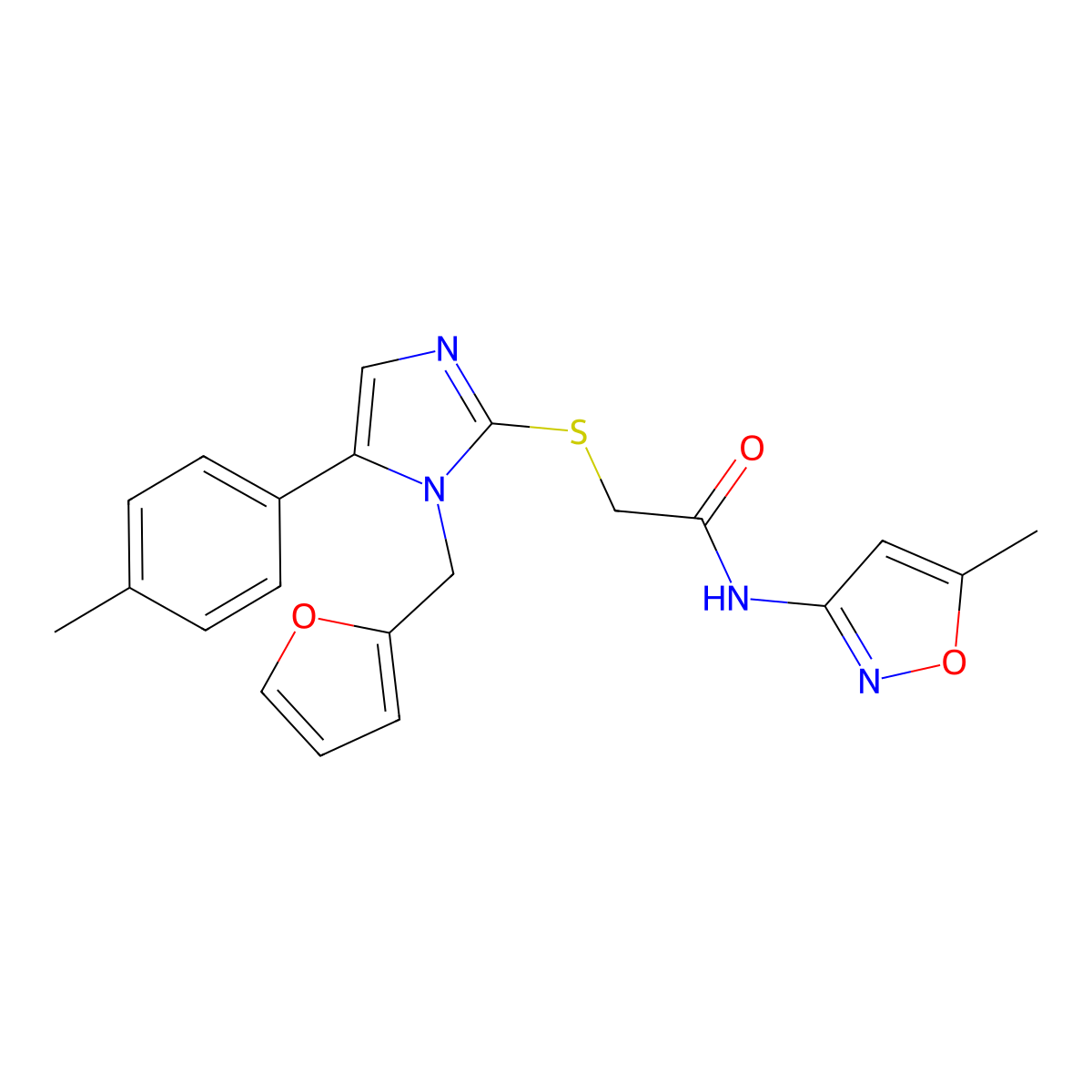 2-((1-(furan-2-ylmethyl)-5-(p-tolyl)-1H-imidazol-2-yl)thio)-N-(5-methylisoxazol-3-yl)acetamide molecular structure, CAS 1207039-02-8