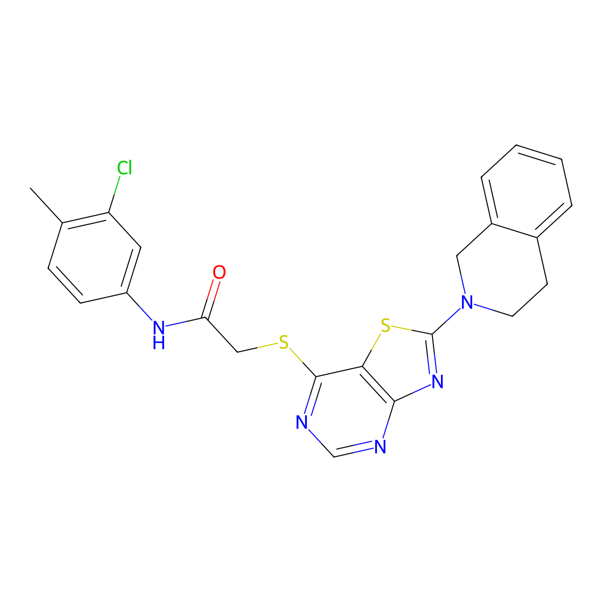 N-(3-chloro-4-methylphenyl)-2-((2-(3,4-dihydroisoquinolin-2(1H)-yl)thiazolo[4,5-d]pyrimidin-7-yl)thio)acetamide molecular structure, CAS 1207039-04-0