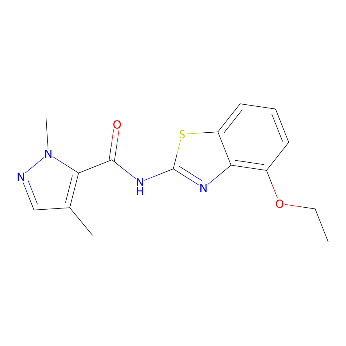 N-(4-ethoxybenzo[d]thiazol-2-yl)-1,4-dimethyl-1H-pyrazole-5-carboxamide molecular structure, CAS 1207039-06-2