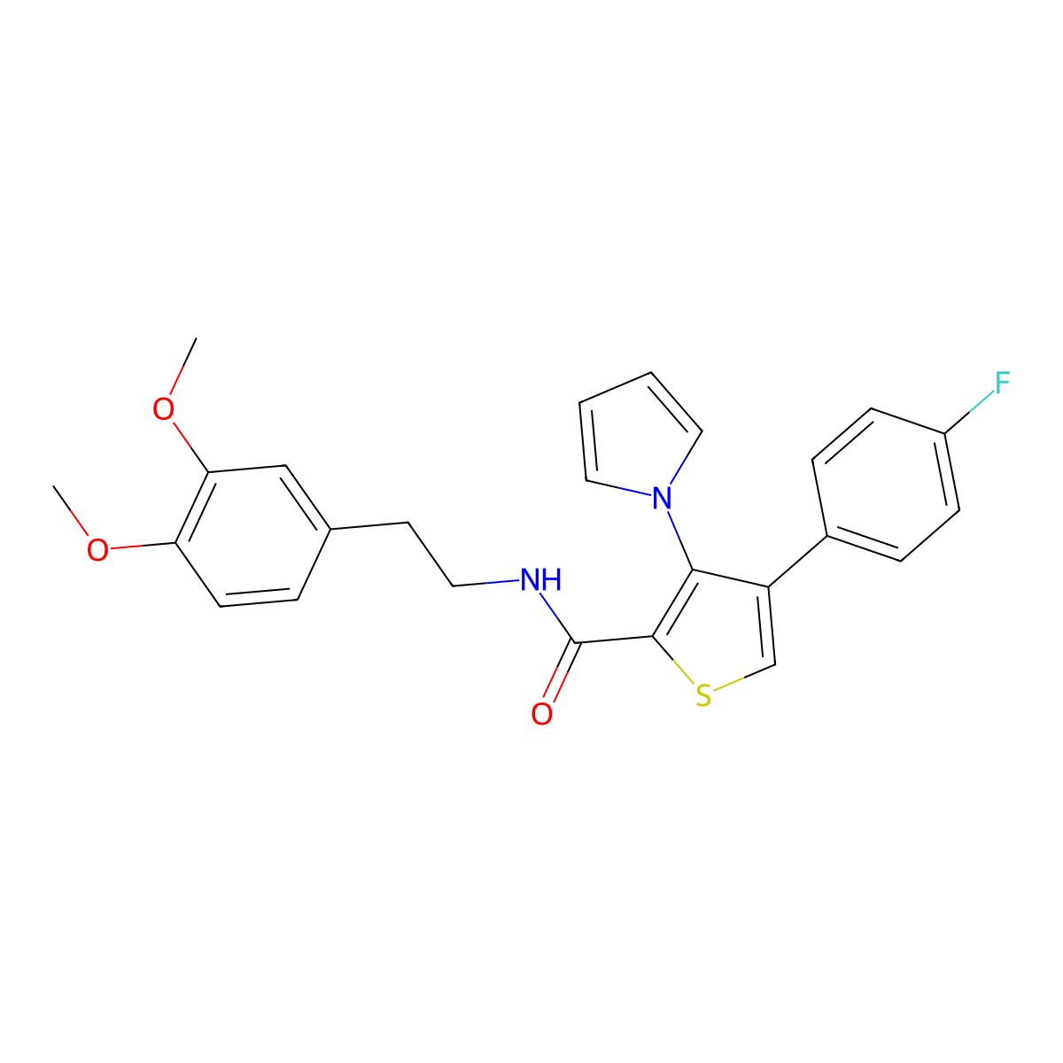 N-[2-(3,4-dimethoxyphenyl)ethyl]-4-(4-fluorophenyl)-3-(1H-pyrrol-1-yl)thiophene-2-carboxamide molecular structure, CAS 1207039-12-0