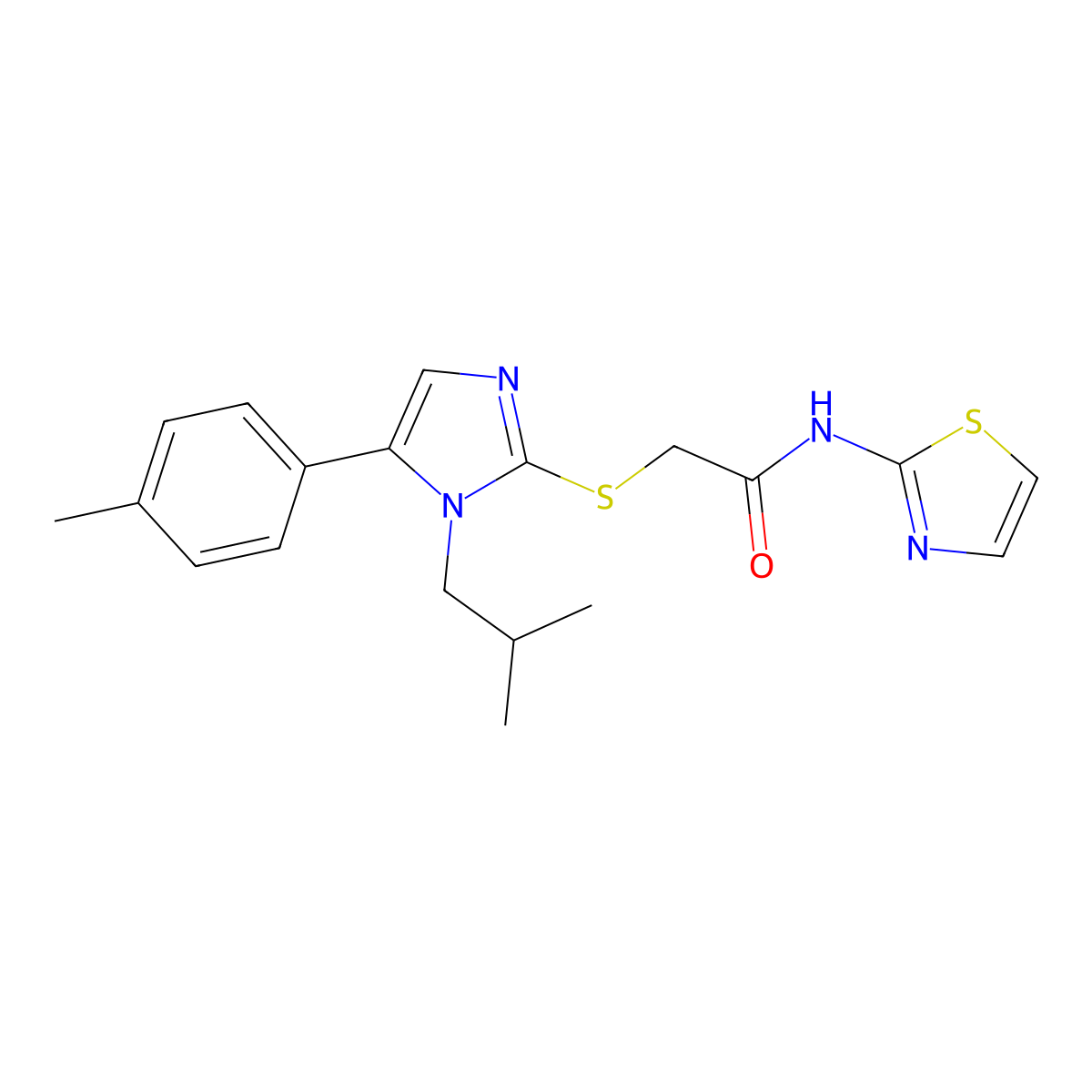 2-((1-isobutyl-5-(p-tolyl)-1H-imidazol-2-yl)thio)-N-(thiazol-2-yl)acetamide molecular structure, CAS 1207039-16-4