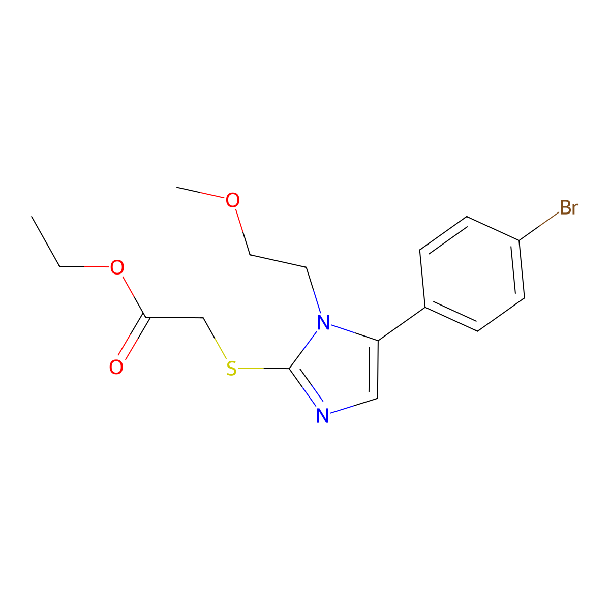 ethyl 2-((5-(4-bromophenyl)-1-(2-methoxyethyl)-1H-imidazol-2-yl)thio)acetate molecular structure, CAS 1207039-23-3