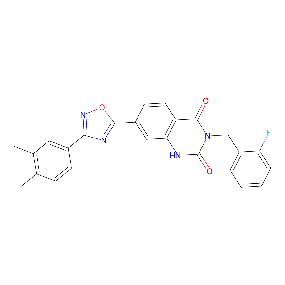 7-(3-(3,4-dimethylphenyl)-1,2,4-oxadiazol-5-yl)-3-(2-fluorobenzyl)quinazoline-2,4(1H,3H)-dione molecular structure, CAS 1207039-24-4