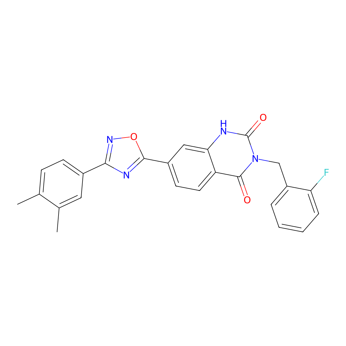 7-(3-(3,4-dimethylphenyl)-1,2,4-oxadiazol-5-yl)-3-(2-fluorobenzyl)quinazoline-2,4(1H,3H)-dione molecular structure, CAS 1207039-24-4