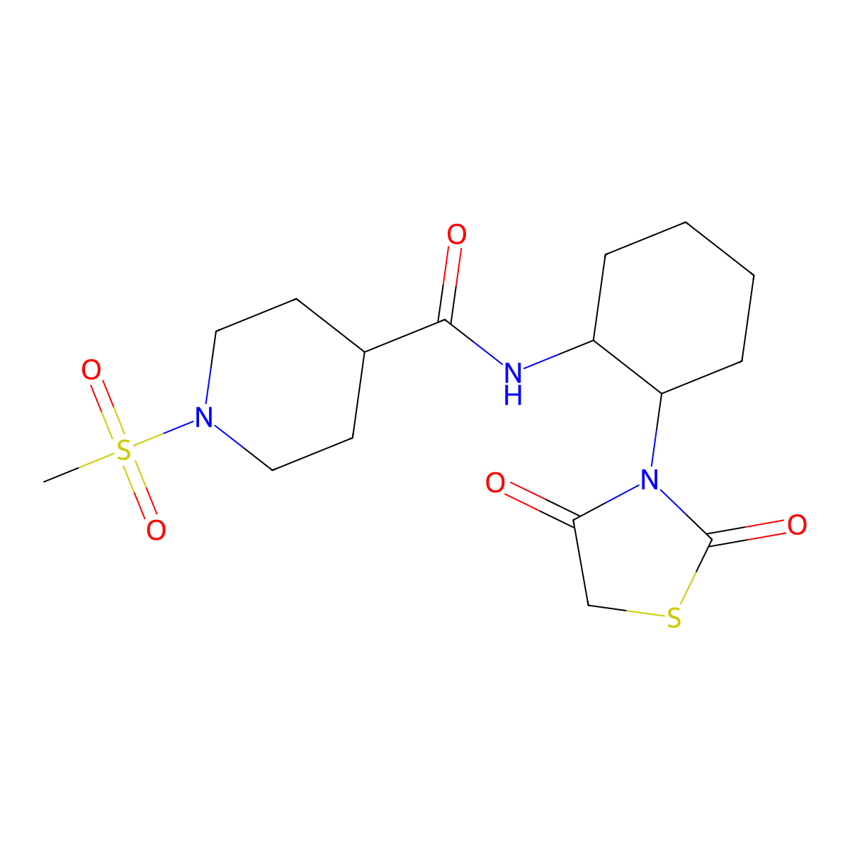 N-(2-(2,4-dioxothiazolidin-3-yl)cyclohexyl)-1-(methylsulfonyl)piperidine-4-carboxamide molecular structure, CAS 1207039-25-5