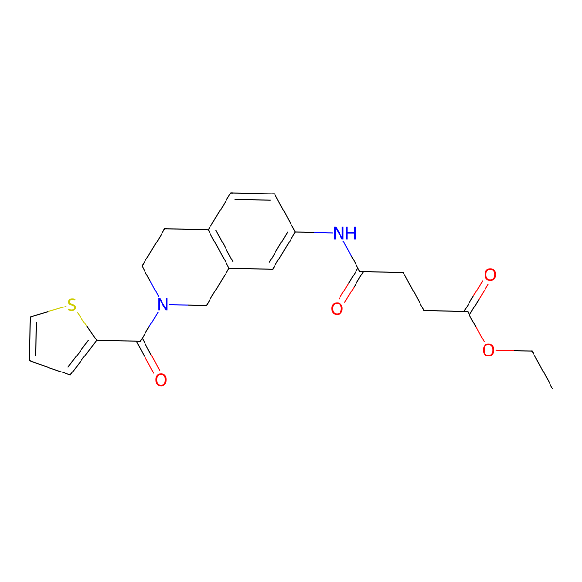 Ethyl 4-oxo-4-((2-(thiophene-2-carbonyl)-1,2,3,4-tetrahydroisoquinolin-7-yl)amino)butanoate molecular structure, CAS 1207039-29-9