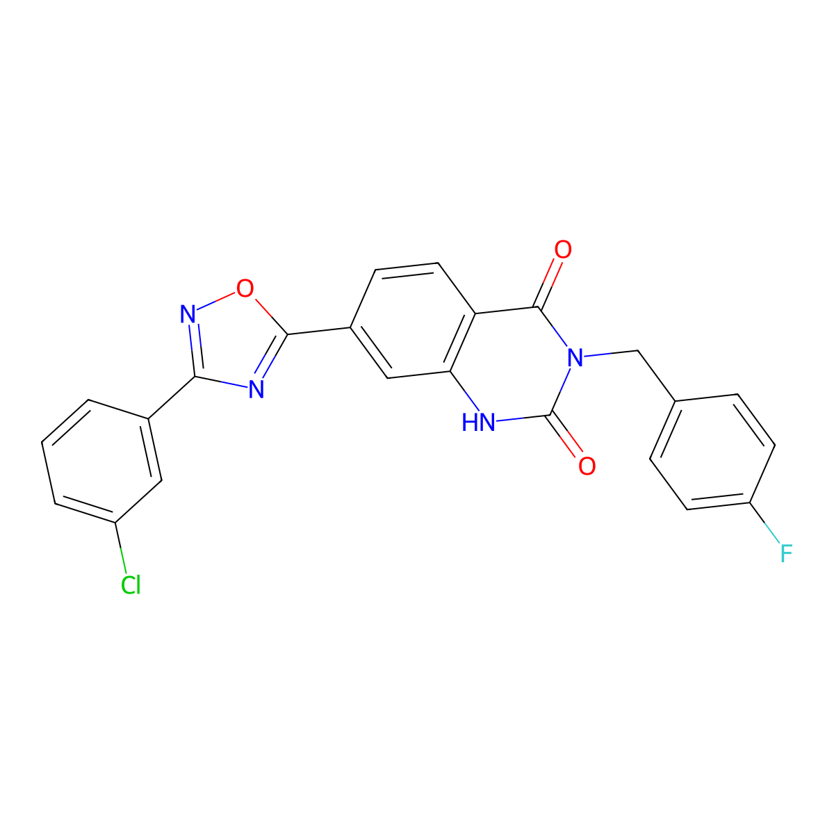 7-(3-(3-chlorophenyl)-1,2,4-oxadiazol-5-yl)-3-(4-fluorobenzyl)quinazoline-2,4(1H,3H)-dione molecular structure, CAS 1207039-31-3