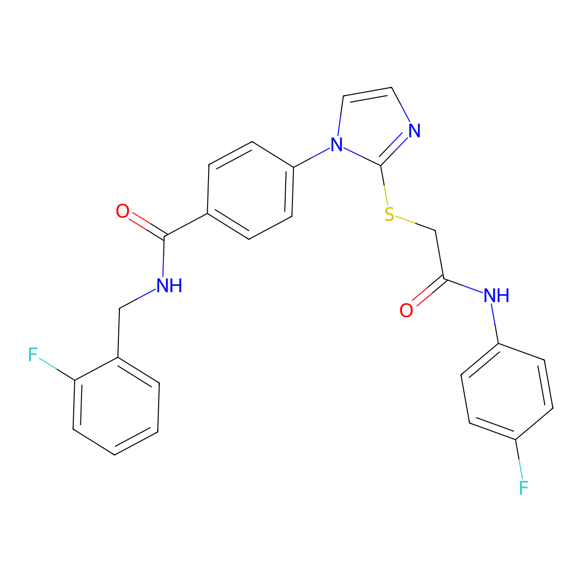 4-[2-({[(4-fluorophenyl)carbamoyl]methyl}sulfanyl)-1H-imidazol-1-yl]-N-[(2-fluorophenyl)methyl]benzamide molecular structure, CAS 1207039-34-6